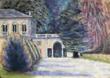 Painting titled "Parco di Villa Olmo" by Davide Rodoquino, Original Artwork, Oil Mounted on Wood Stretcher frame