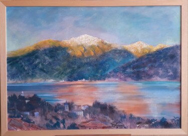 Painting titled "Le Grigne al tramon…" by Davide Rodoquino, Original Artwork, Pastel Mounted on Cardboard