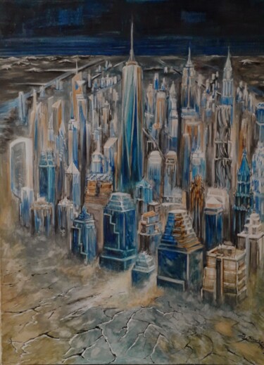 Pittura intitolato "Blu Solitario" da Davide Rodoquino, Opera d'arte originale, Inchiostro Montato su Telaio per barella in…