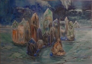 Pittura intitolato "Fiaba nel deserto" da Davide Rodoquino, Opera d'arte originale, Inchiostro Montato su Telaio per barella…