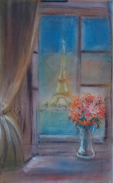 Pittura intitolato "Serata a Parigi" da Davide Rodoquino, Opera d'arte originale, Inchiostro Montato su Telaio per barella i…