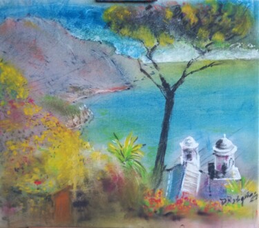 Painting titled "Ravello" by Davide Rodoquino, Original Artwork, Ink Mounted on Wood Stretcher frame