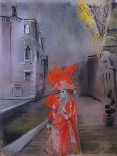Pittura intitolato "Una Sera a Venezia" da Davide Rodoquino, Opera d'arte originale, Inchiostro Montato su Telaio per barell…