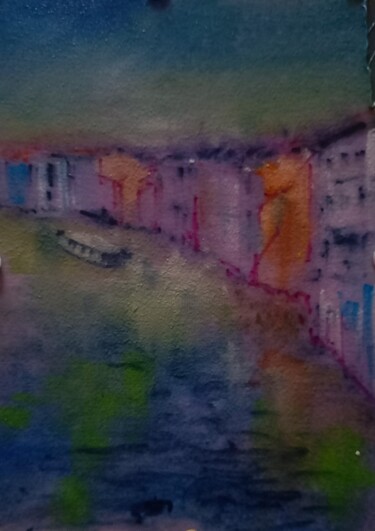 Painting titled "Colori del Canal gr…" by Davide Rodoquino, Original Artwork, Ink Mounted on Cardboard