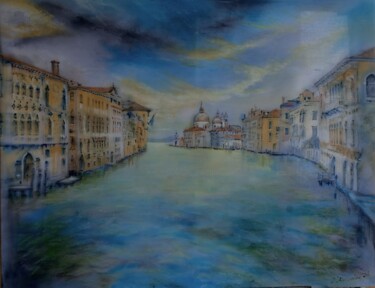 Painting titled "Luce dorata sul can…" by Davide Rodoquino, Original Artwork, Ink Mounted on Wood Stretcher frame