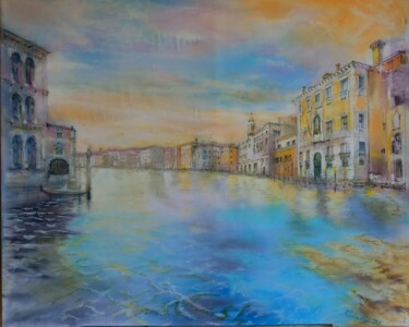Painting titled "Armonia sul Canal…" by Davide Rodoquino, Original Artwork, Ink Mounted on Wood Stretcher frame