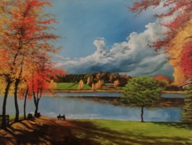 Pittura intitolato "Autunno sul Lago di…" da Davide Braito, Opera d'arte originale, Olio
