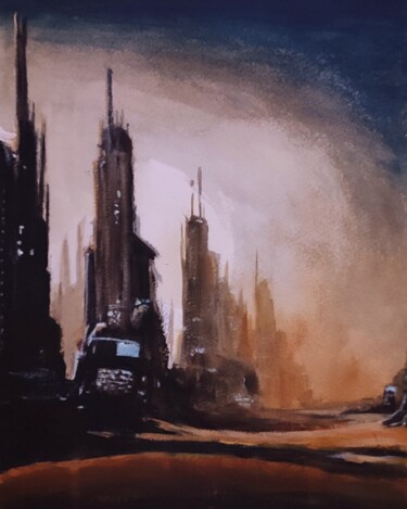 Pittura intitolato "Futuristic desert c…" da Davide Braito, Opera d'arte originale, Acrilico