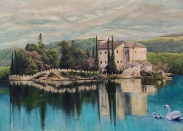 Pittura intitolato "Lago di Toblino" da Davide Braito, Opera d'arte originale, Olio