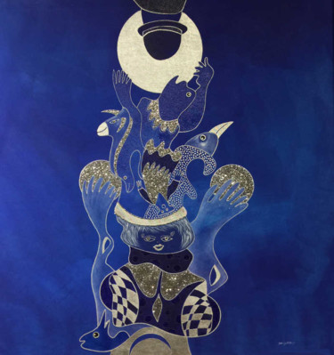 Peinture intitulée "Danse avec la lune" par David Farsi, Œuvre d'art originale, Huile