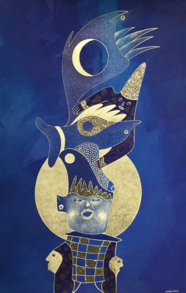 Schilderij getiteld "L Oiseau" door David Farsi, Origineel Kunstwerk, Olie