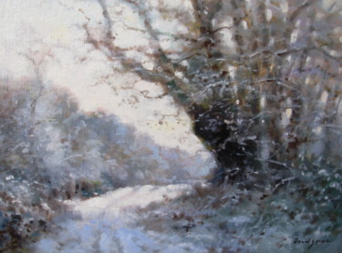 Painting titled "Chemin sous la neige" by David Garcia, Original Artwork, Oil