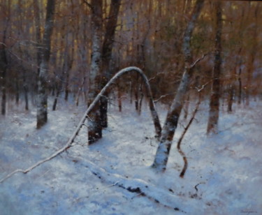 Painting titled "L'Hiver en forêt" by David Garcia, Original Artwork, Oil