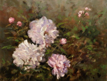 Painting titled "Pivoines" by David Garcia, Original Artwork, Oil