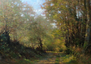 Peinture intitulée "Chemin en sous-bois" par David Garcia, Œuvre d'art originale, Huile