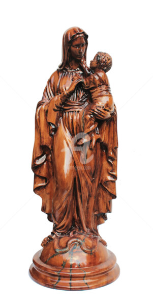 Sculpture titled "Maria e menino Jesus" by David Guglielmoni, Original Artwork, Wood