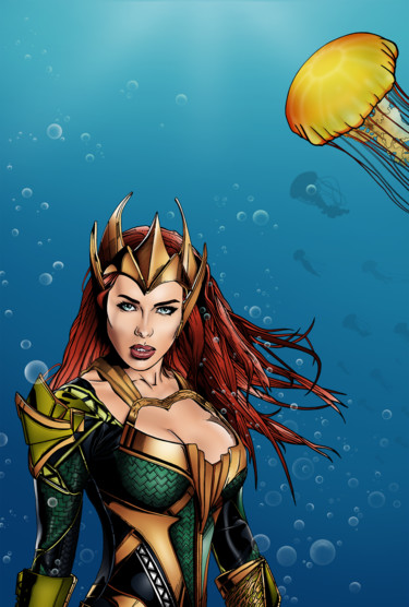 Arts numériques intitulée "Aquaman univers DC…" par David Herbouiller, Œuvre d'art originale, Peinture numérique Monté sur P…
