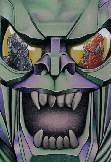 Dessin intitulée "The Green Goblin, S…" par David Herbouiller, Œuvre d'art originale, Crayon Monté sur Carton