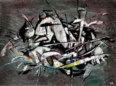 Pintura intitulada "Starship - Abstract…" por Davidian Gotis Abstraction Abstraite, Obras de arte originais, encáustico