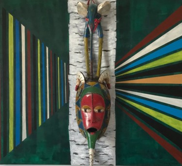 Pittura intitolato "sculpture africaine…" da David Jacob, Opera d'arte originale, Acrilico Montato su Telaio per barella in…
