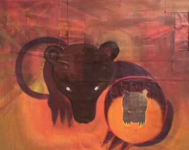 Pittura intitolato "Totem ours" da David Joly, Opera d'arte originale, Olio
