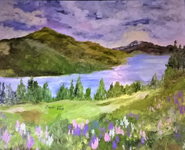 Painting titled "MOUNTAIN LAKE WITH…" by David Cade, Original Artwork, Oil