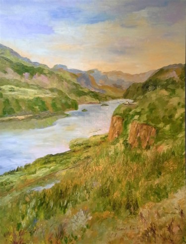 Painting titled "RIVER GORGE" by David Cade, Original Artwork, Oil