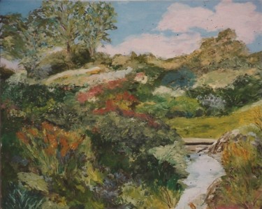 Painting titled "HILLSIDE WITH STREAM" by David Cade, Original Artwork, Oil