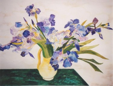 Painting titled "BLUE IRISES AFTER V…" by David Cade, Original Artwork, Watercolor