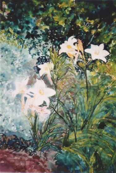 Painting titled "DAY LILIES" by David Cade, Original Artwork, Watercolor