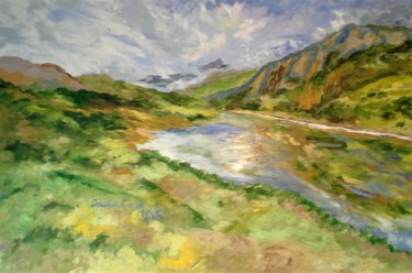 Peinture intitulée "CLIFFS BY THE LAKE" par David Cade, Œuvre d'art originale, Huile