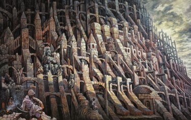 Peinture intitulée "Contreforts de Babel" par David Lefebvre, Œuvre d'art originale, Huile Monté sur Châssis en bois