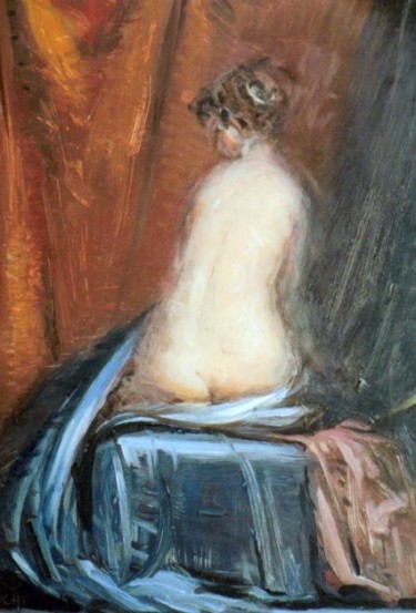 Painting titled "SeatedFemale Nude" by David Moreschi, Original Artwork