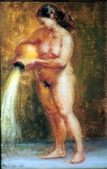 Painting titled "Girl Pouring Water…" by David Moreschi, Original Artwork