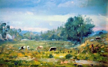 Painting titled "Cow Meadow" by David Moreschi, Original Artwork