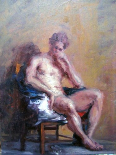 Painting titled "Seated Male     Mod…" by David Moreschi, Original Artwork