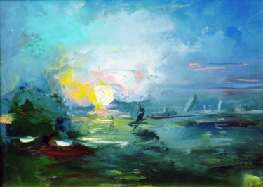 Painting titled "Crash On The Levee" by David Moreschi, Original Artwork