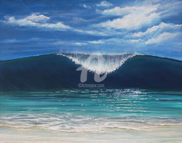 Peinture paysage "Vague et rivage" - Beach painting swell Peinture intitulée "Peinture paysage "V…" par David Quant, Œuvre d'art originale, Acrylique