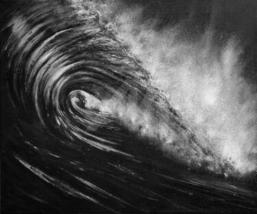 Peinture noir et blanc "Black and White Wave" mer vague Pintura titulada "Peinture noir et bl…" por David Quant, Obra de arte original, Oleo