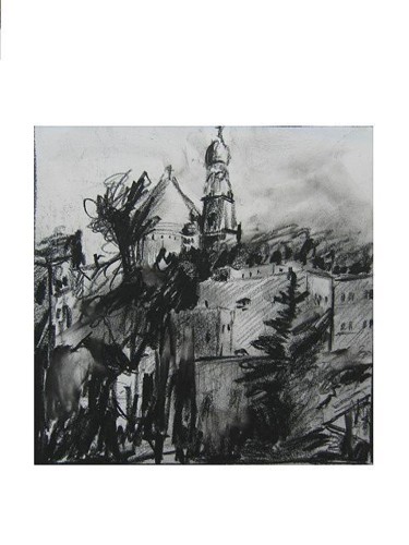 Drawing titled "Dormition Abbey 1990" by David Schoffman, Original Artwork