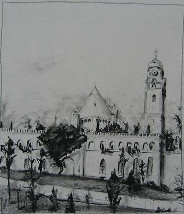 Drawing titled "Dormition Abbey 1998" by David Schoffman, Original Artwork