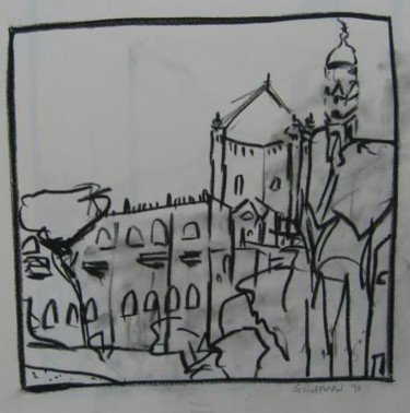Drawing titled "Dormition Abbey 1990" by David Schoffman, Original Artwork