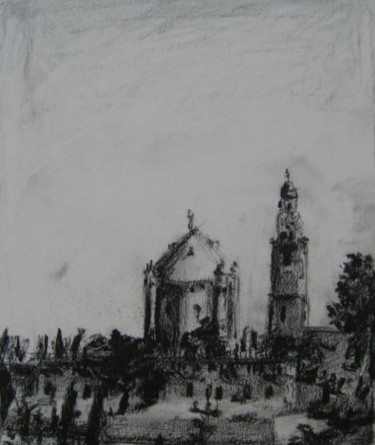 Drawing titled "Dormition Abbey 1994" by David Schoffman, Original Artwork