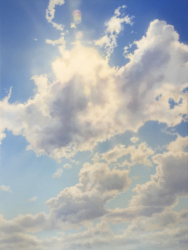 「Summer Sun with Clo…」というタイトルの絵画 David Traceyによって, オリジナルのアートワーク, アクリル ウッドストレッチャーフレームにマウント