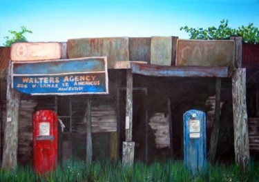 Peinture intitulée "petrol pumps" par David Troughton, Œuvre d'art originale