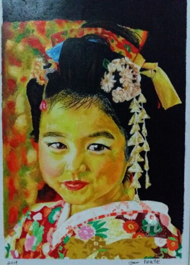 Schilderij getiteld "Sorriso de Menina" door Davi Forte, Origineel Kunstwerk, Pastel