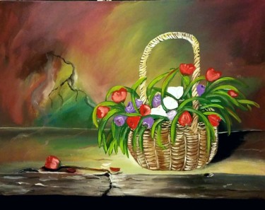 Pintura titulada "CESTA DE FLORES 01" por Davileine Borrego, Obra de arte original, Acrílico