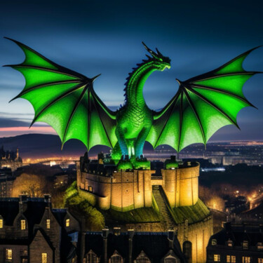 Digital Arts titled "Green dragon above…" by Davina Dugnas, Original Artwork, 2D Digital Work