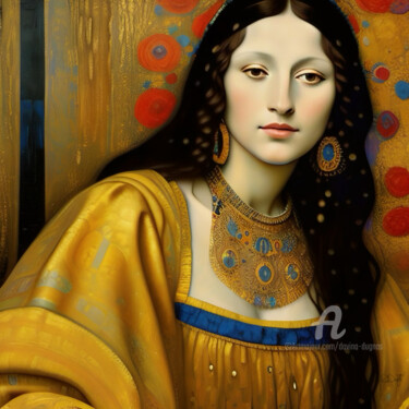 Digitale Kunst mit dem Titel "Mona Lisa with roses" von Davina Dugnas, Original-Kunstwerk, 2D digitale Arbeit