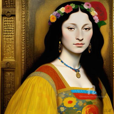 Arte digitale intitolato "Mona Lisa’s golden…" da Davina Dugnas, Opera d'arte originale, Lavoro digitale 2D